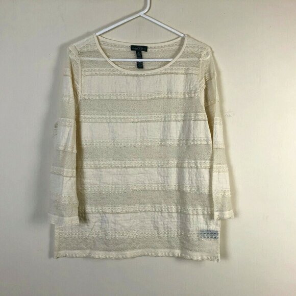 LRL Ralph Lauren XL Shirt Lace Textured Cream White Pullover Round Neck - Picture 1 of 5
